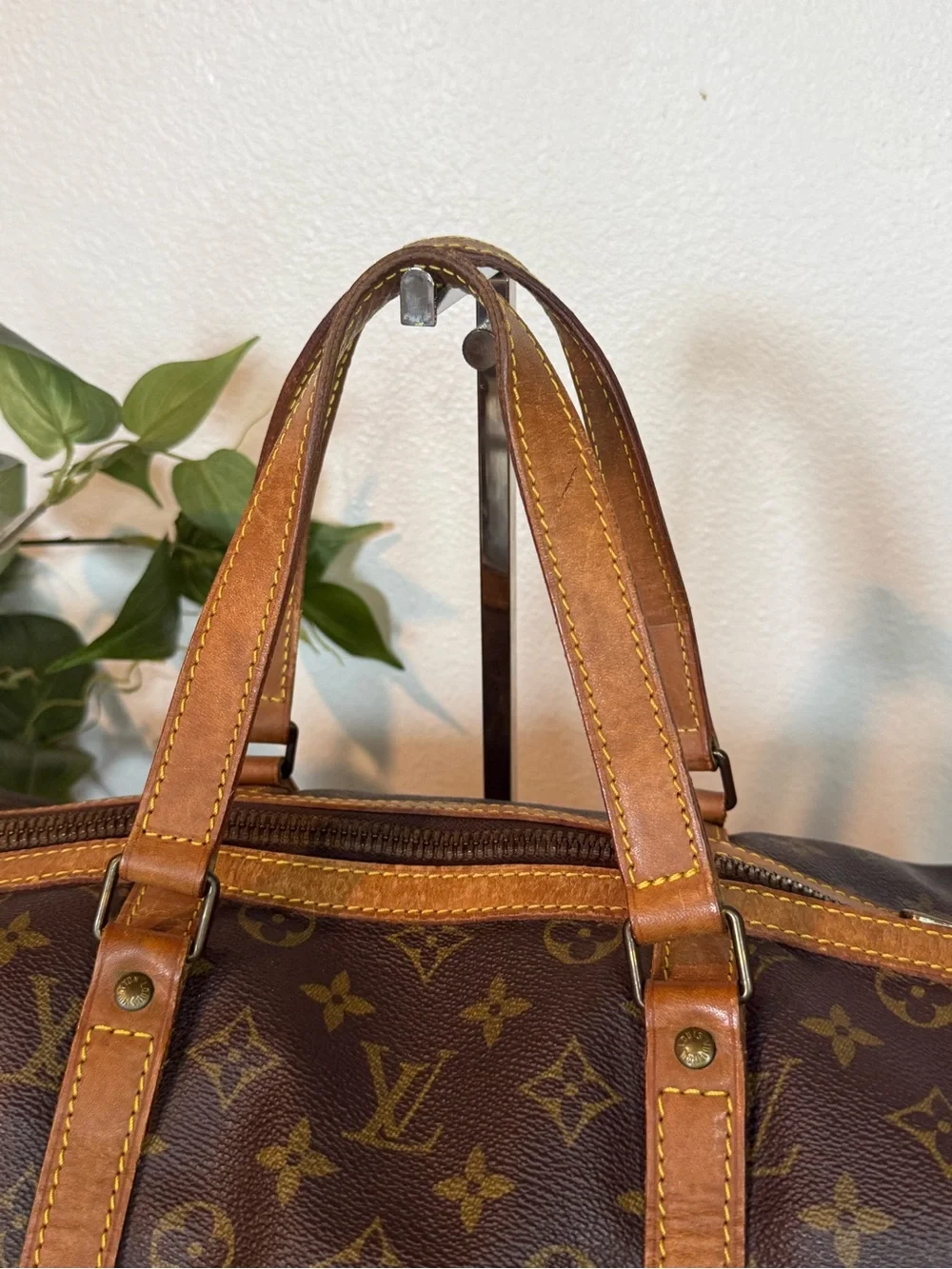 Louis Vuitton Brown Monogram Canvas Duffel with Tan Leather Trim